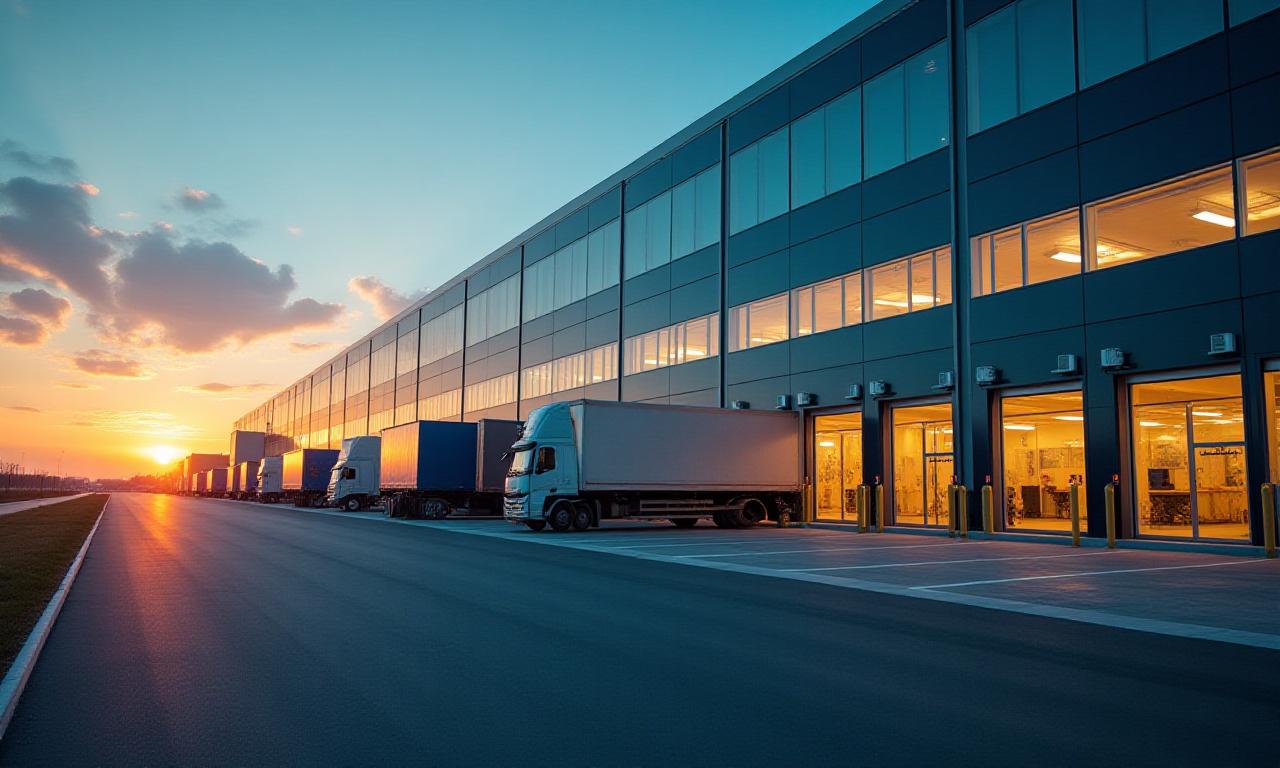 Logistics hub at sunset